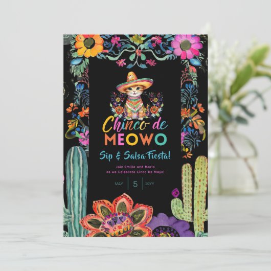 Grappige Cinco De Mayo Sip en Salsa Cat FIESTA Kaart (Staand voorkant)