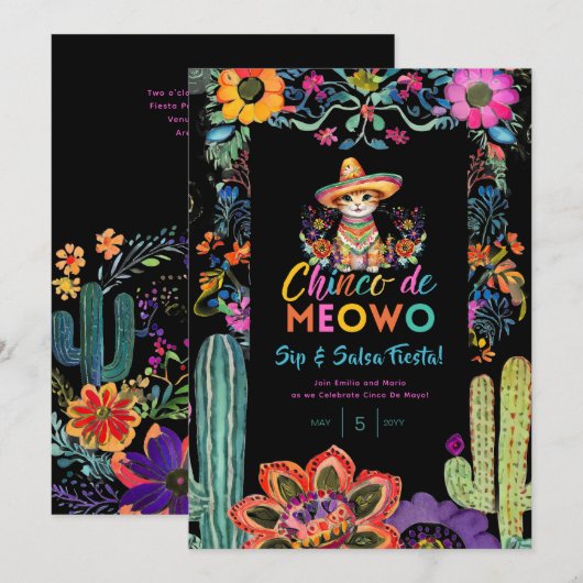 Grappige Cinco De Mayo Sip en Salsa Cat FIESTA Kaart (Voorkant / Achterkant)