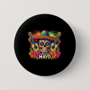 Grappige Cinco De Mayo Skelet Schedel Fiesta Sombr Ronde Button 5,7 Cm
