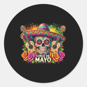 Grappige Cinco de Mayo skelet schedel Fiesta Sombr Ronde Sticker