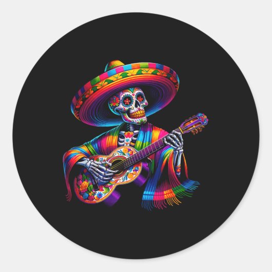 Grappige Cinco de Mayo skelet schedel Fiesta Sombr Ronde Sticker (Voorkant)