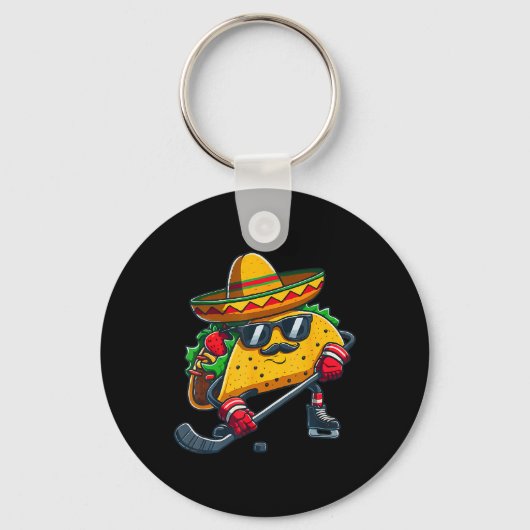 Grappige Cinco De Mayo Taco IJshockeyspeler Mannen Sleutelhanger (Voorkant)