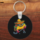 Grappige Cinco De Mayo Taco IJshockeyspeler Mannen Sleutelhanger (Voorkant)