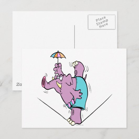 grappige circusolifant over tightrope briefkaart (Voorkant / Achterkant)