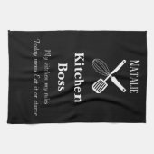 Grappige citaten gepersonaliseerd zwart-wit modern theedoek (Horizontaal)