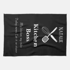 Grappige citaten gepersonaliseerd zwart-wit modern theedoek