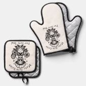 Grappige citaten Skeleton Gothic Halloween Koken Ovenwant & Pannenlap Set (Voorkant / Achterkant)