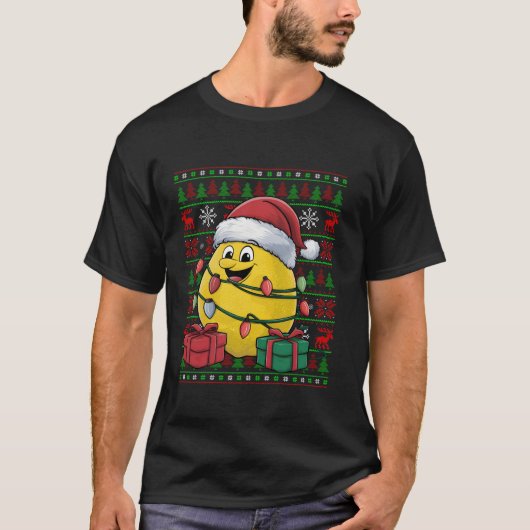Grappige Citroen Fruit Xmas Lights Ugly Santa Hat T-shirt (Voorkant)