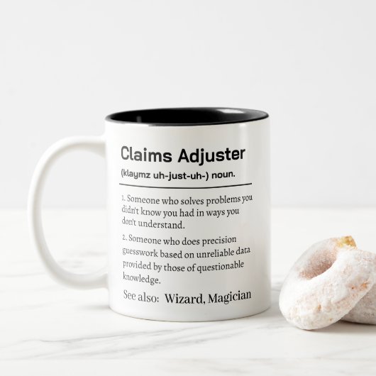 Grappige Claims Adjuster Definitie Tweekleurige Koffiemok (Met donut)