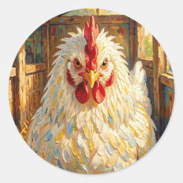 Grappige Close-up van Impasto Kip die Boos Kijkt Ronde Sticker