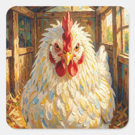 Grappige close-up van impasto kip die boos kijkt vierkante sticker