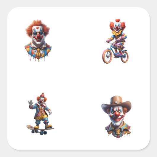 Grappige Clown Cartoon Art 4 Pack Stickers (Voorkant)
