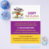 Grappige Clown, Kinderentertainer, Clown Reclame Flyer (Enkel)