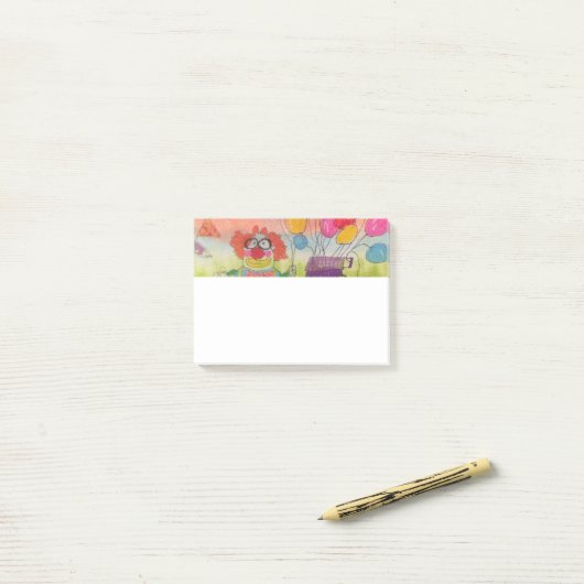 Grappige clown met ballonnen post-it® notes (Op bureau)