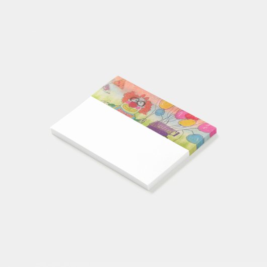 Grappige clown met ballonnen post-it® notes (Schuin)