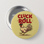 Grappige "Cluck & Roll" Koele Haan Cartoon Ontwerp Ronde Button 7,6 Cm (Voorkant /achterkant)
