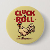Grappige "Cluck & Roll" Koele Haan Cartoon Ontwerp Ronde Button 7,6 Cm (Voorkant)