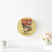 Grappige "Cluck & Roll" Koele Haan Cartoon Ontwerp Ronde Klok (Huis)