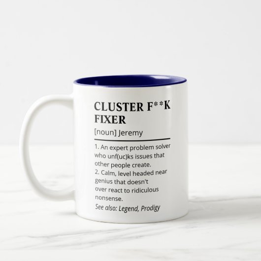 Grappige Cluster Fixer Definition Boss Coworker Tweekleurige Koffiemok (Links)