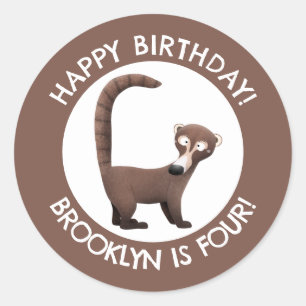 Grappige coatimundi cartoon gepersonaliseerde verj ronde sticker
