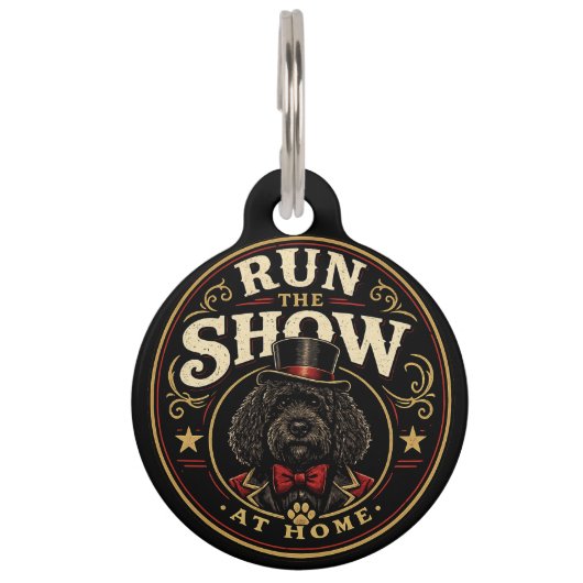 Grappige Cockapoo-halsband – Run The Show Pet ID-t Huisdierpenning (Voorkant)