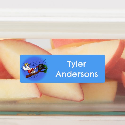 Grappige cockatoo rock gitaar cartoon gepersonalis labels (Aangebracht)