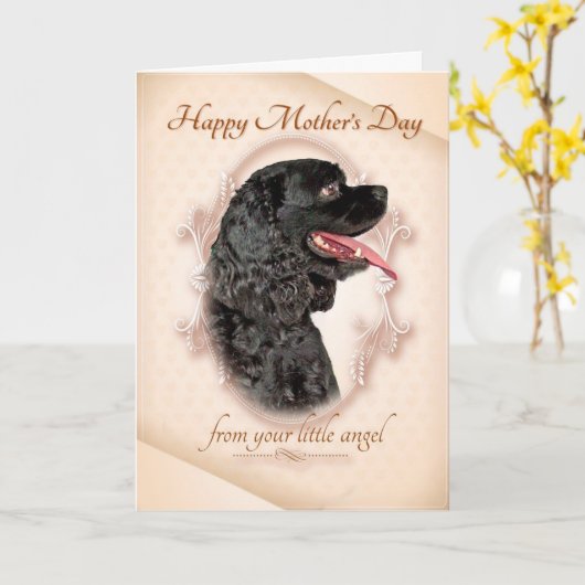 Grappige Cocker Spaniel Moederdag Kaart (Gele Bloem)