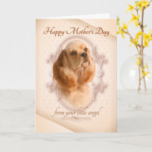 Grappige Cocker Spaniel Moederdag Kaart (Gele Bloem)
