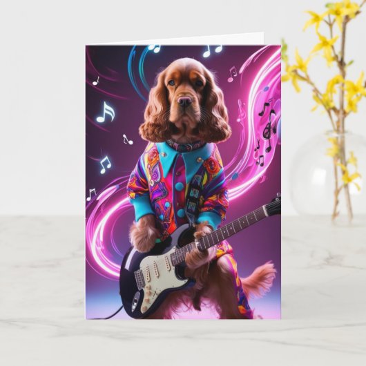 Grappige Cocker Spaniel Rockster Kaart (Gele Bloem)