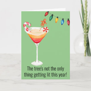 Grappige Cocktail Drinkende Waterverf Feestdagen Kaart