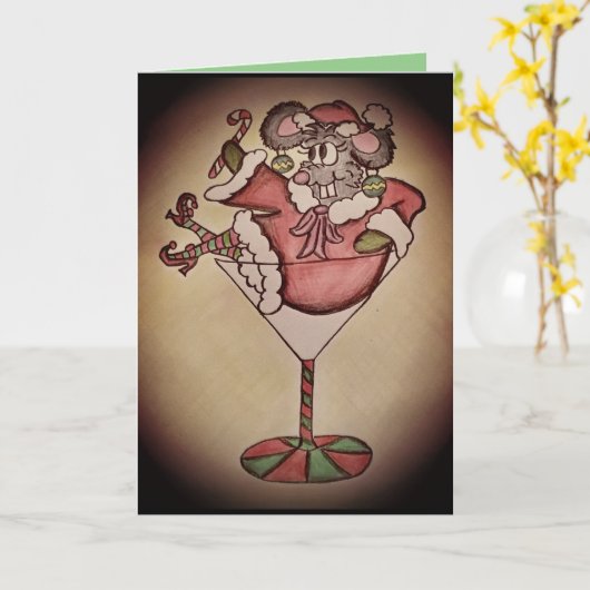 Grappige Cocktail Muis Kerstkaart Kaart (Gele Bloem)
