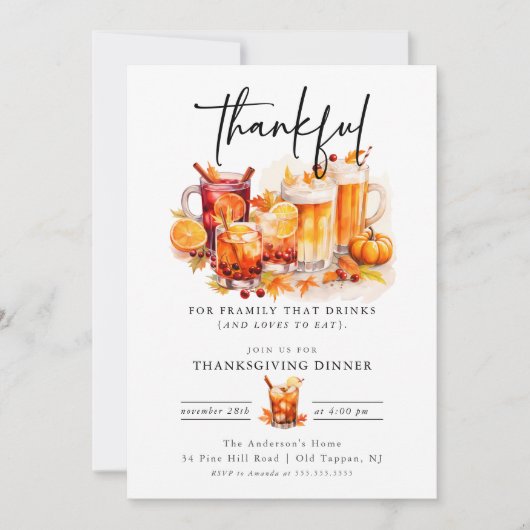 Grappige cocktails Dankbaar Thanksgiving Diner Kaart (Voorkant)