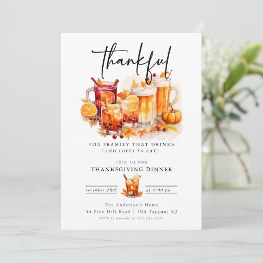 Grappige cocktails Dankbaar Thanksgiving Diner Kaart (Staand voorkant)