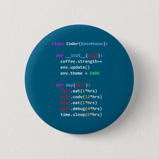 Grappige Code Python Cl Eten Code Slapen Ronde Button 5,7 Cm (Voorkant)