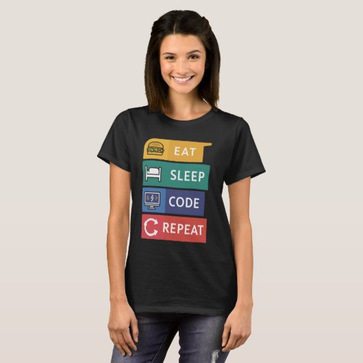 Grappige Coder Programmeur Coding Eet Slaap Code R T-shirt (Voorkant volledig)