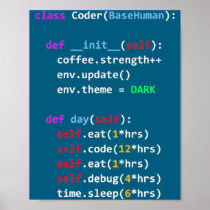 Grappige Codering Python Cl Eten Code Slaap Poster