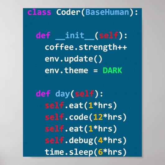 Grappige Codering Python Cl Eten Code Slaap Poster (Voorkant)