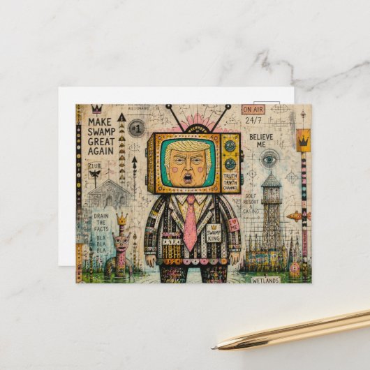 Grappige Collage Algen Moeras Antitrump Mixed Medi Briefkaart (Voorkant / Achterkant in situ)