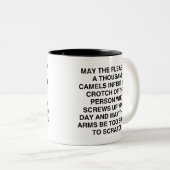 Grappige collega, moge de vlooien van duizend kame tweekleurige koffiemok (Voorkant rechts)