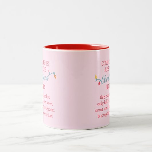 Grappige collega Roze Kerstmis Tweekleurige Koffiemok (Center)