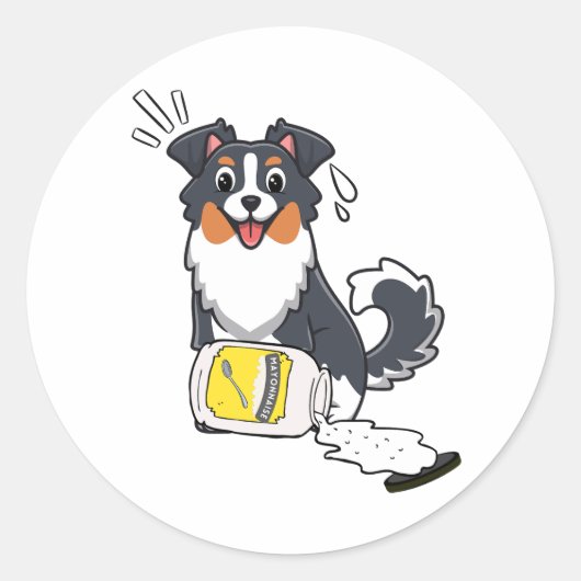 Grappige Collie hond gemorste mayonaise Ronde Sticker (Voorkant)