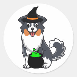 Grappige collie hond is een heks ronde sticker