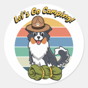 Grappige collie hond wil gaan kamperen ronde sticker