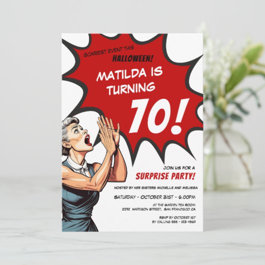 Grappige Comic Halloween Verrassing 70e Verjaardag Kaart (Staand voorkant)