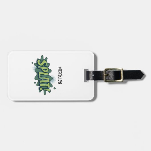 Grappige comic pop art splat typografie bagagelabel (Voorkant horizontaal)