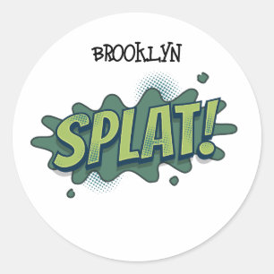Grappige comic pop art splat typografie ronde sticker