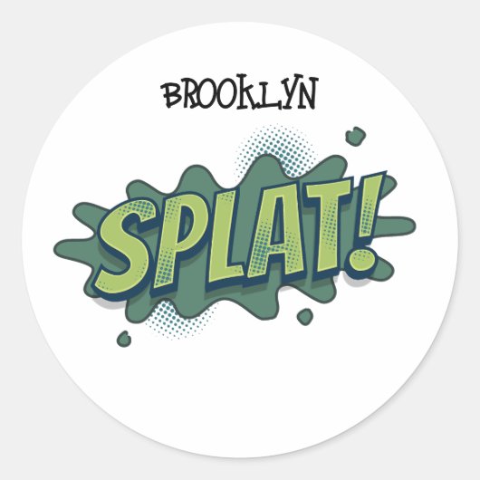 Grappige comic pop art splat typografie ronde sticker (Voorkant)