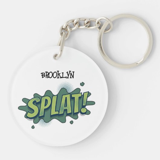 Grappige comic pop art splat typografie sleutelhanger (Achterkant)