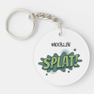 Grappige comic pop art splat typografie sleutelhanger
