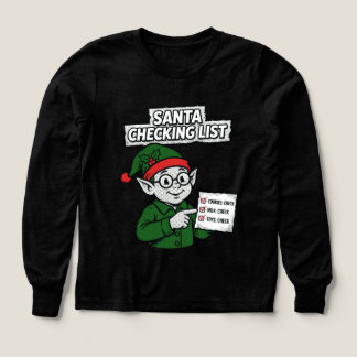 Grappige Comic T-shirt met Kerstman die lijst cont